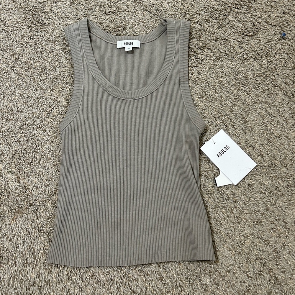 NWT Agolde Poppy Ribbed Tank Top Drab Size XS Women's Cotton Scoop Neck Knit
